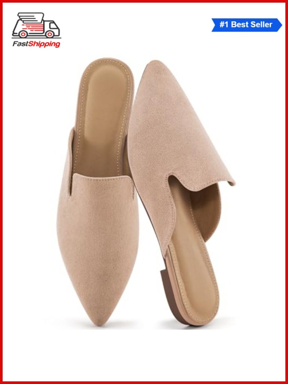 Pointed Toe Mules Backless Slip On Flats Memory Foam Cushioned Office Shoes